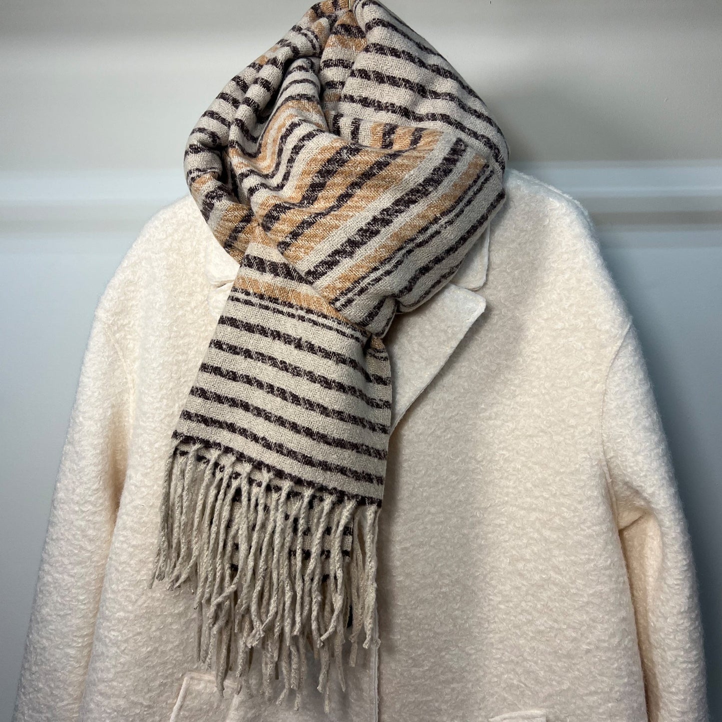 Cappuccino Striped Fringe Scarf - Get the Vibe