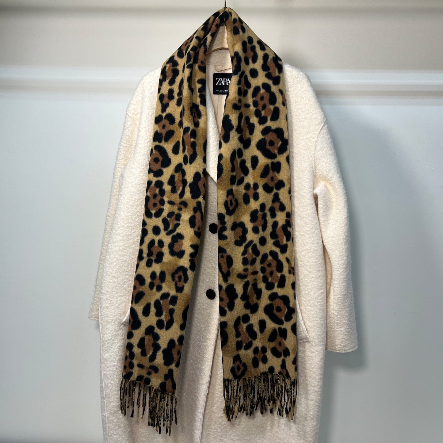 Black & Gold Leopard Fringe Scarf