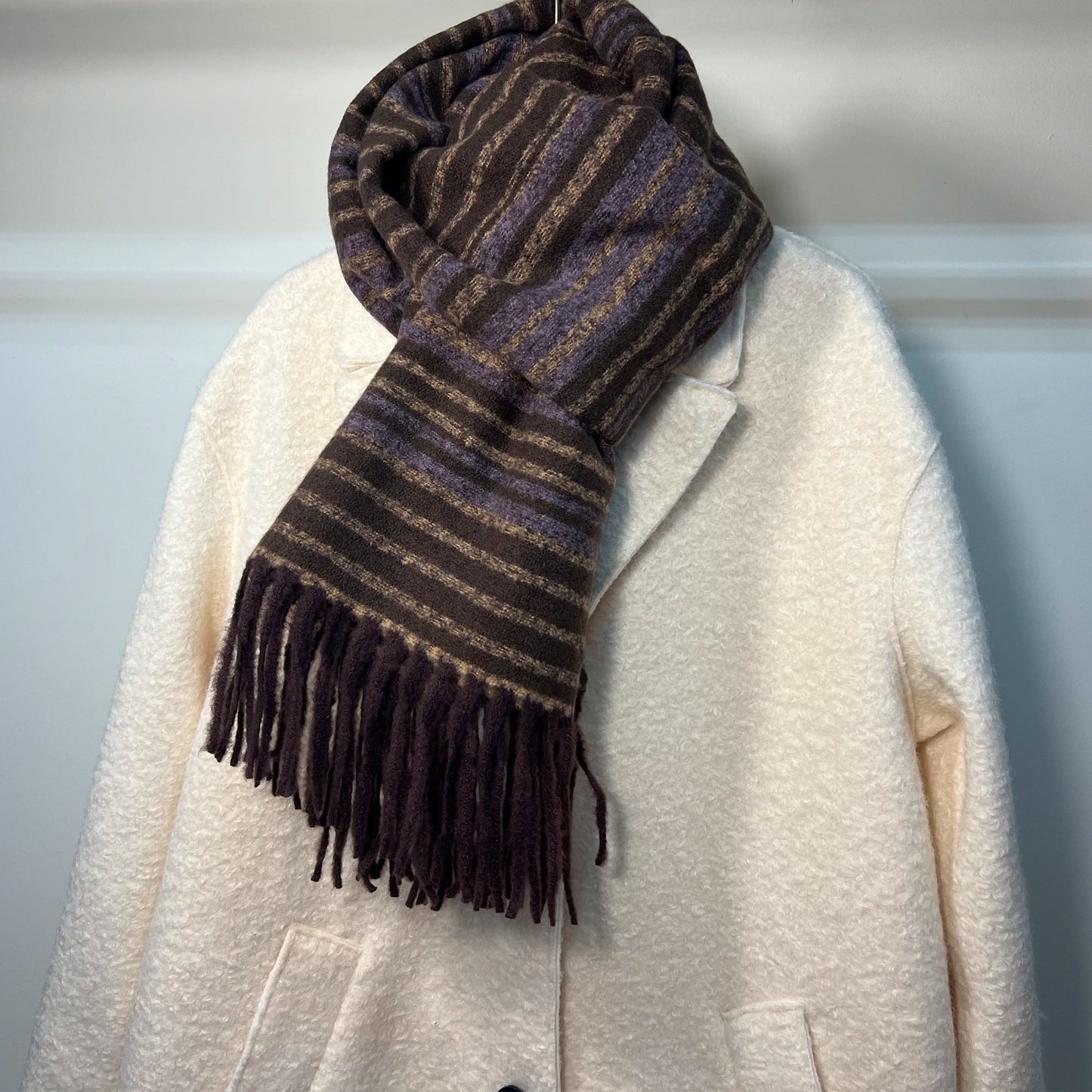 Purple & Brown Striped Fringe Scarf - NYC/Paris