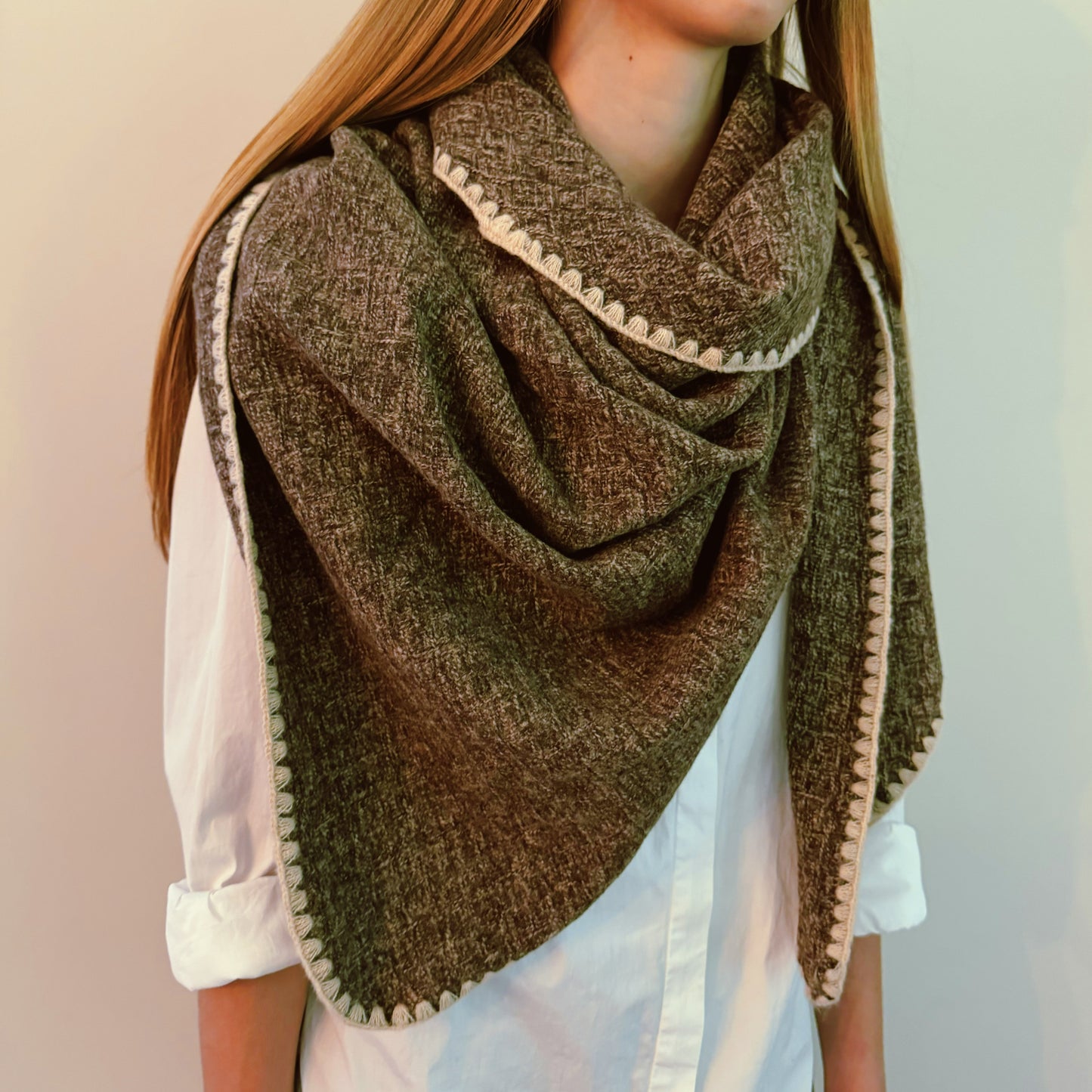 Accent Stitched Triangle Shawl Wrap - Madison Ave.
