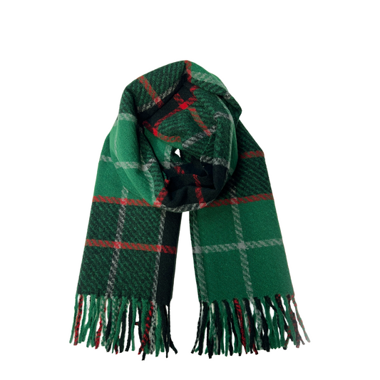 Green Plaid Fringe Scarf