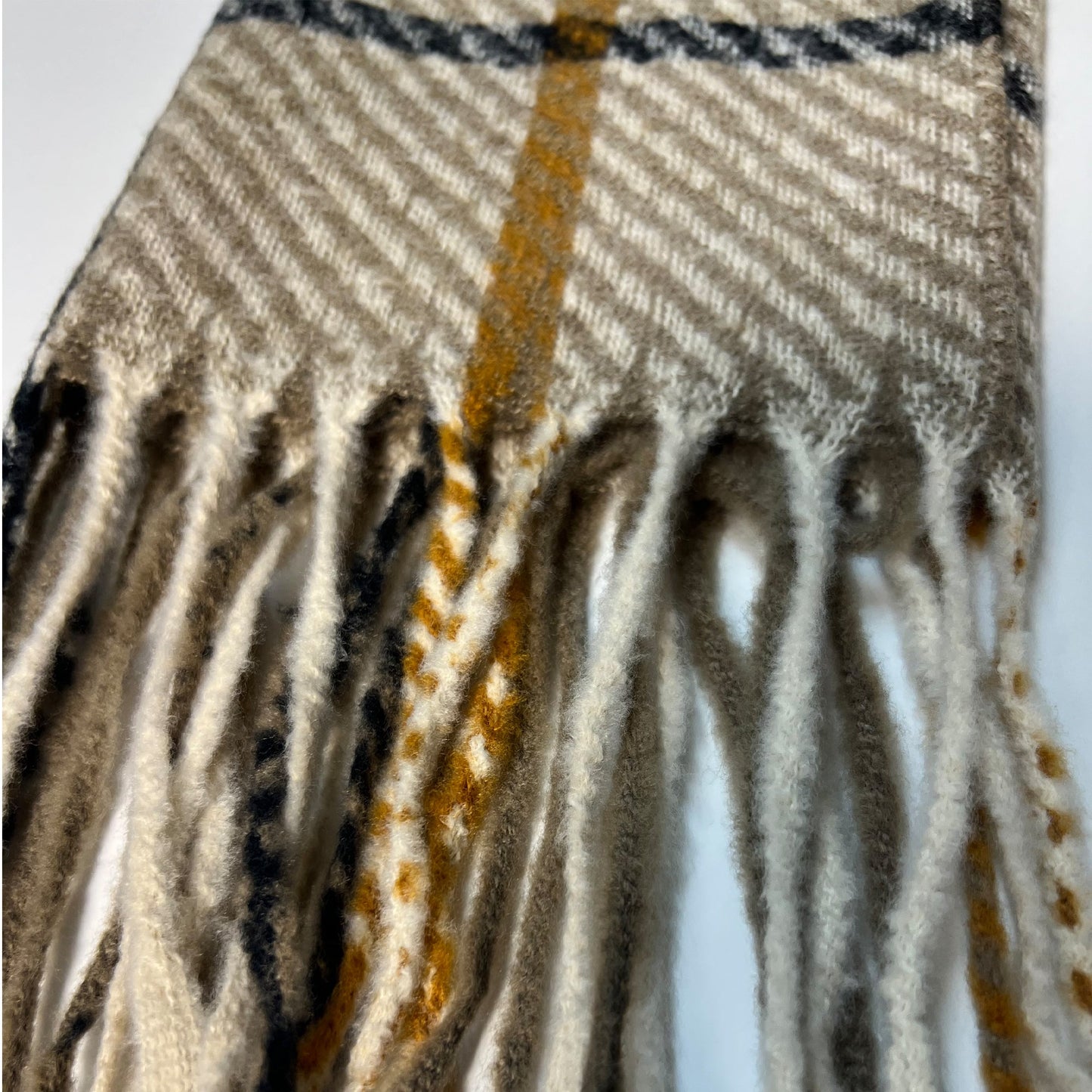 Beige Plaid Fringe Scarf