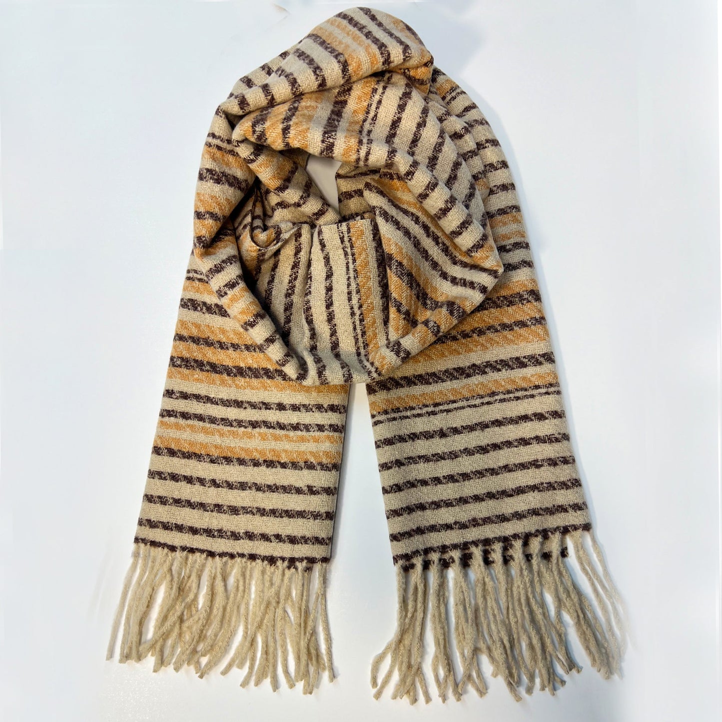 Cappuccino Striped Fringe Scarf - Get the Vibe