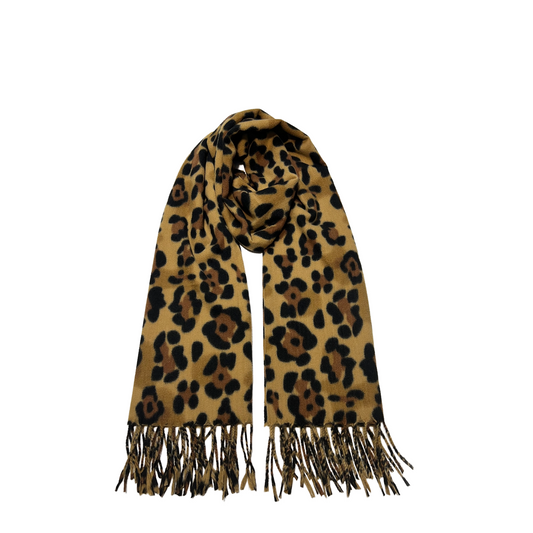 Black & Gold Leopard Fringe Scarf