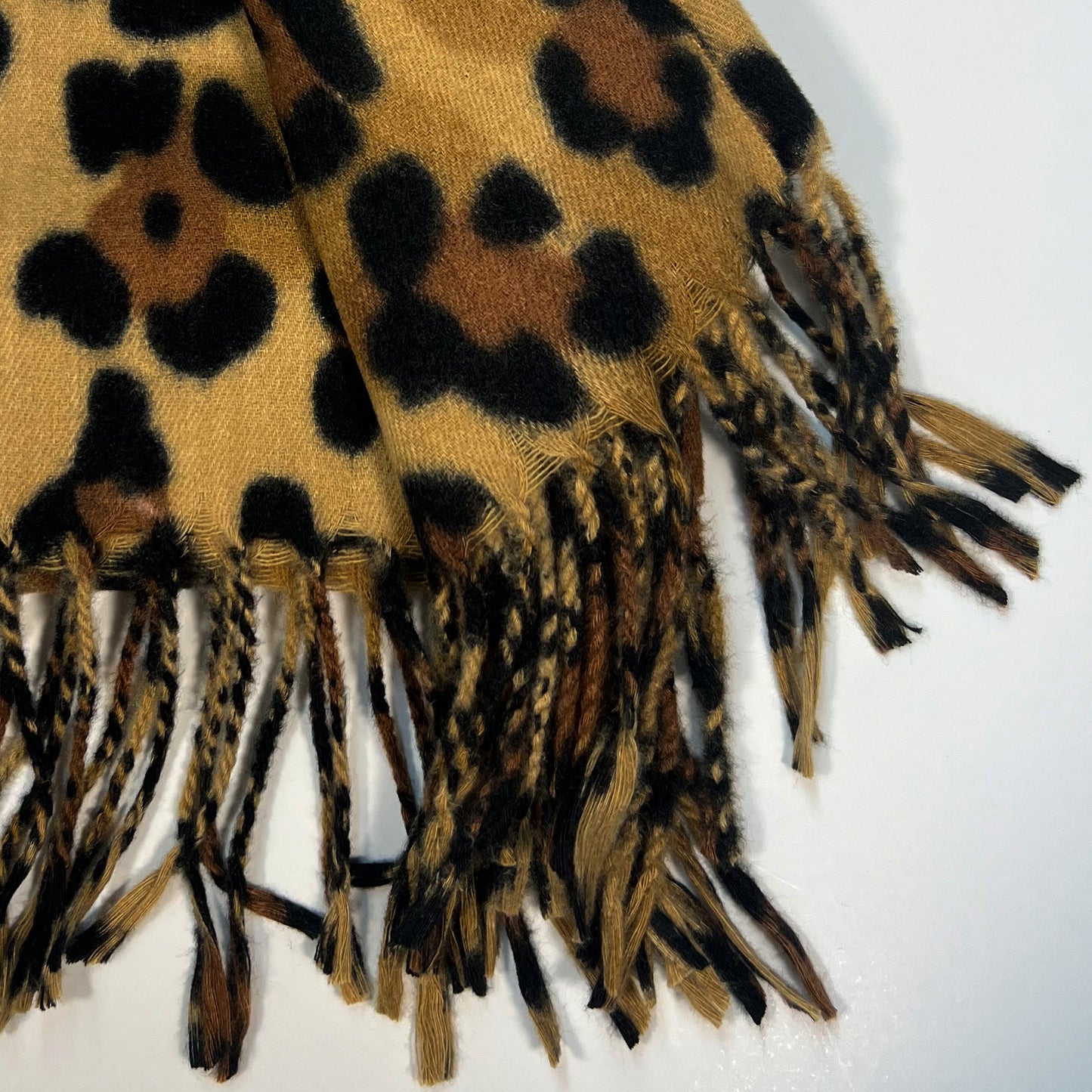 Black & Gold Leopard Fringe Scarf