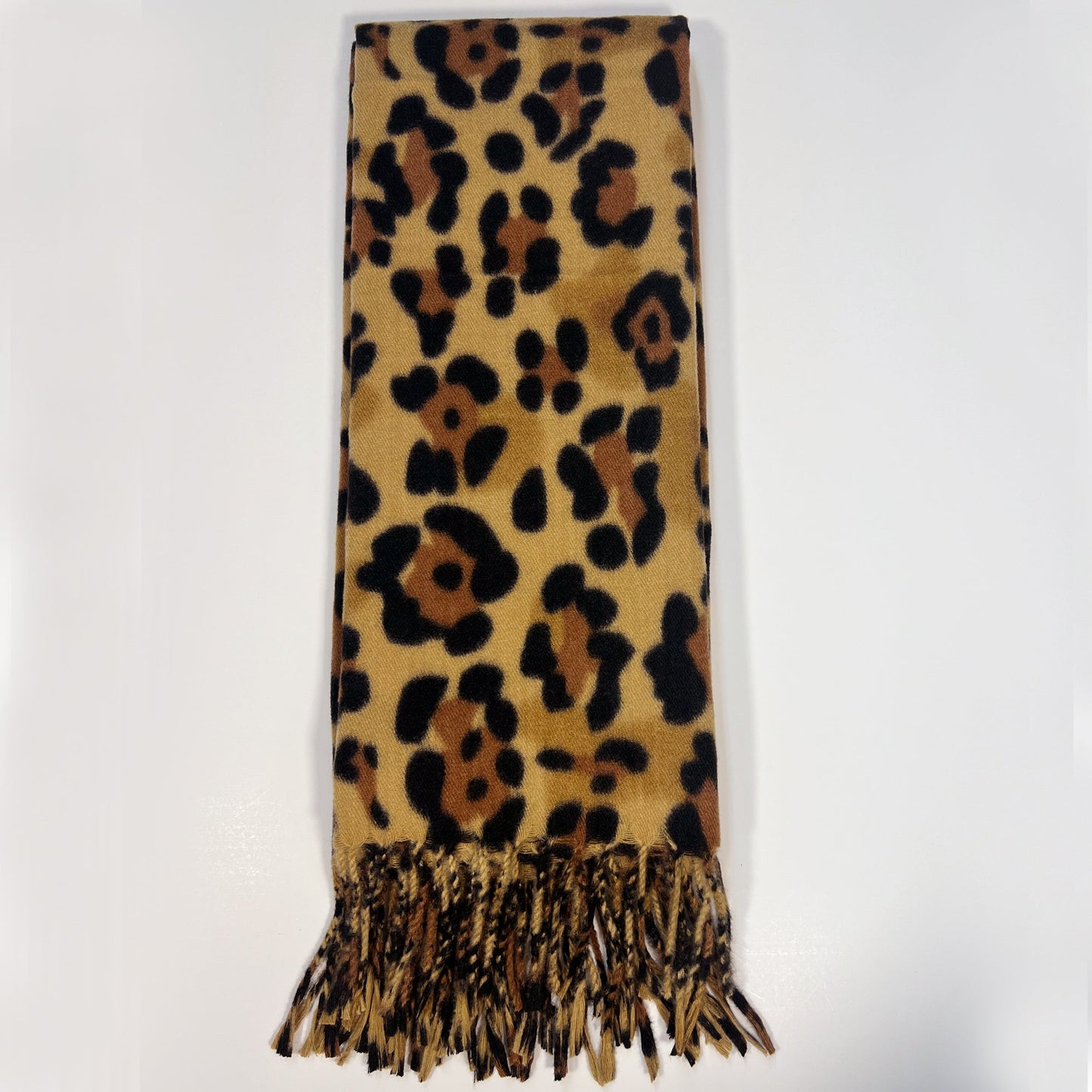 Black & Gold Leopard Fringe Scarf