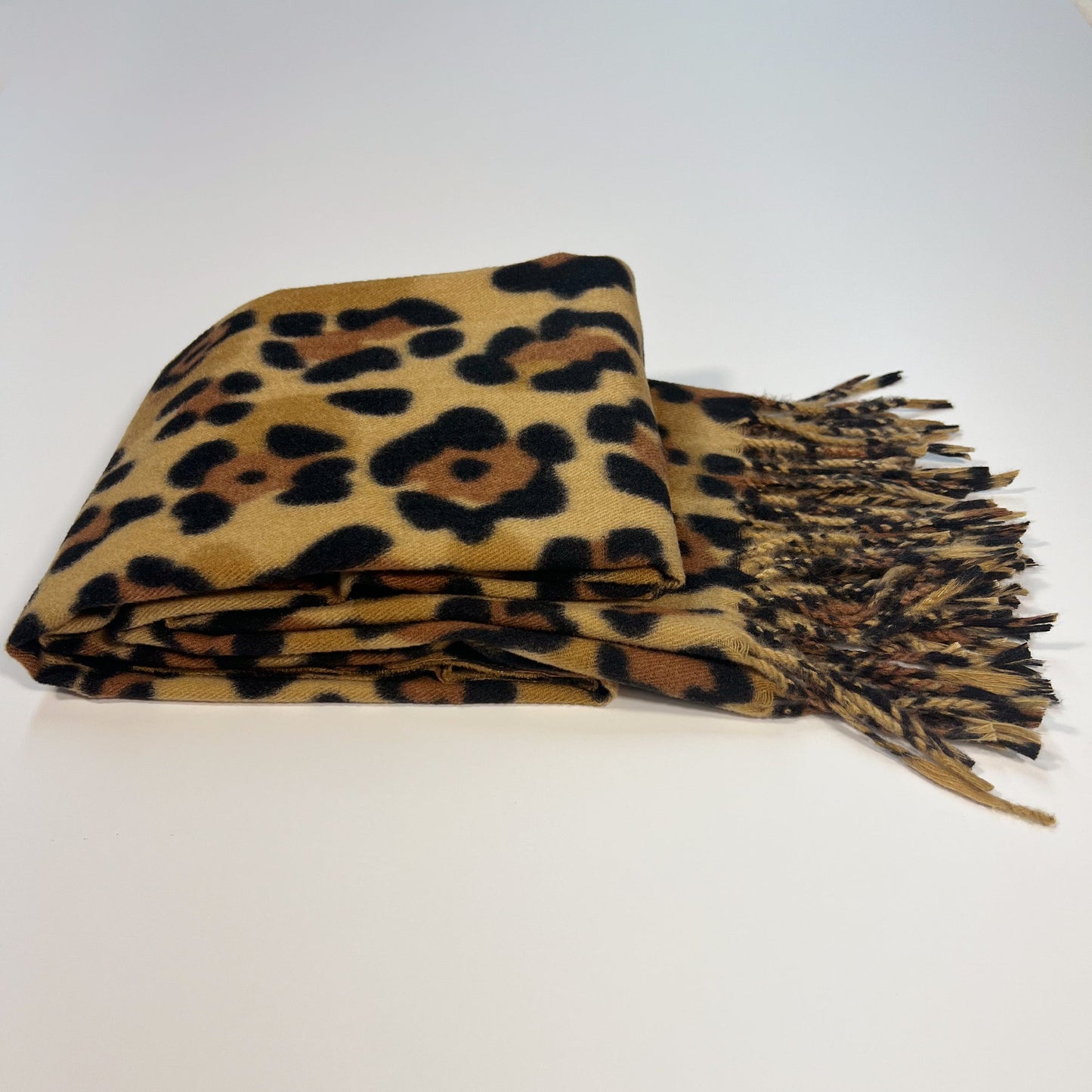Black & Gold Leopard Fringe Scarf