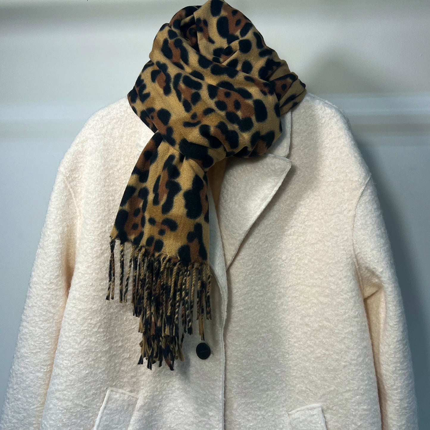 Black & Gold Leopard Fringe Scarf