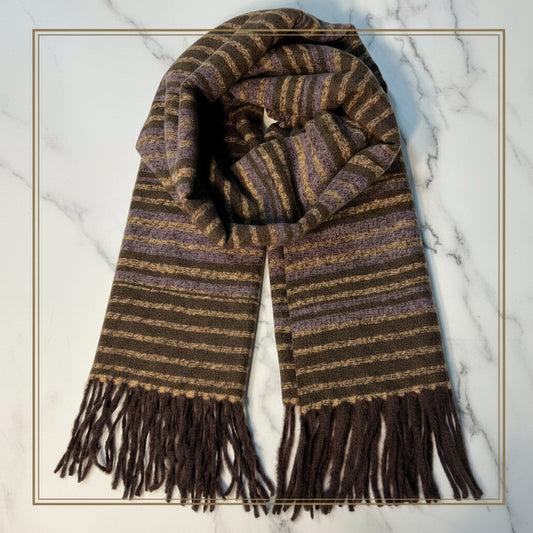 Purple & Brown Striped Fringe Scarf - NYC/Paris