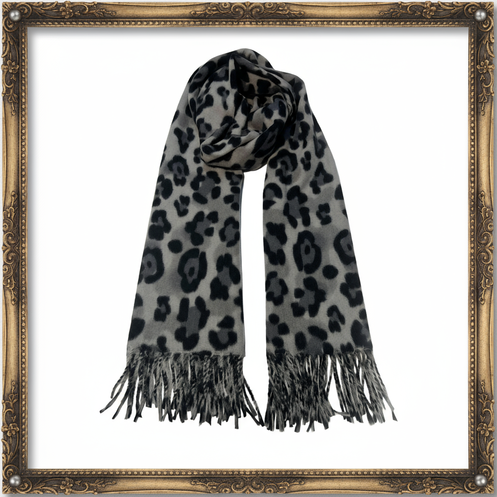 Leopard Print Fringe Scarf - Chiq