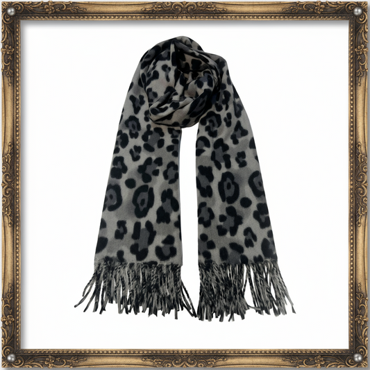 Leopard Print Fringe Scarf - Chiq